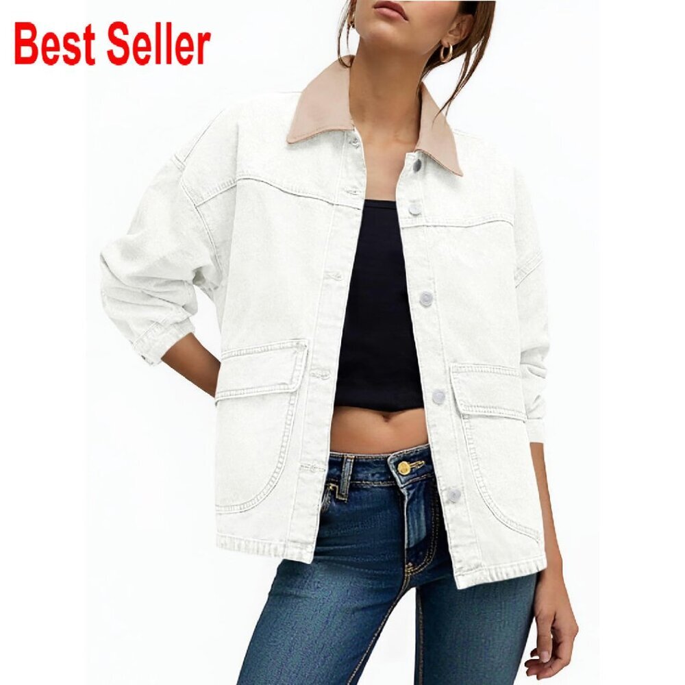 Oversized Denim Jacket Classic Y2K Streetwear Button Down Drop Shoulder
